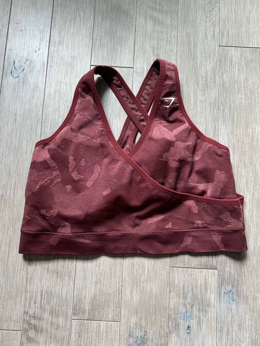 Gymshark Burgundy Camo Seamless Cross-Back Sports Bra XXL